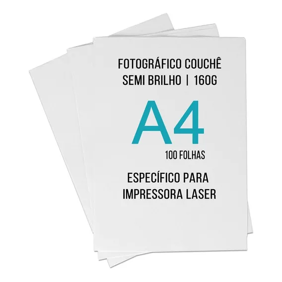 Papel Fotográfico P/ Impressora Laser Couche A4 160g 100 Fls Foto 1