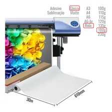 Papel Fotográfico Plotter Glossy 180g Bobina 610x30M Cor Branco Foto mini  2