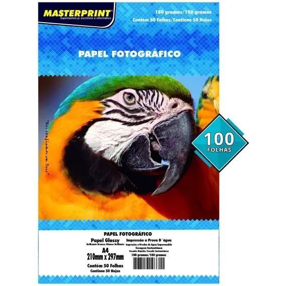 Papel Glossy 180g A4 Fotográfico Branco Masterprint 100 Fls Foto 1