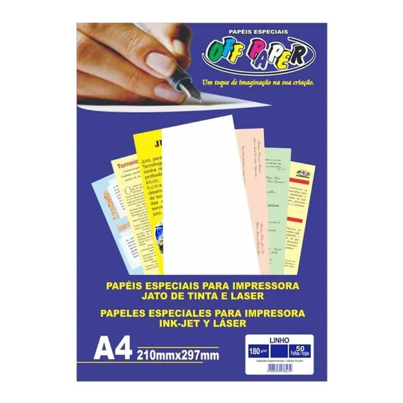 Papel Linho A4 Branco 180g Off Paper 50 Folhas Foto 1