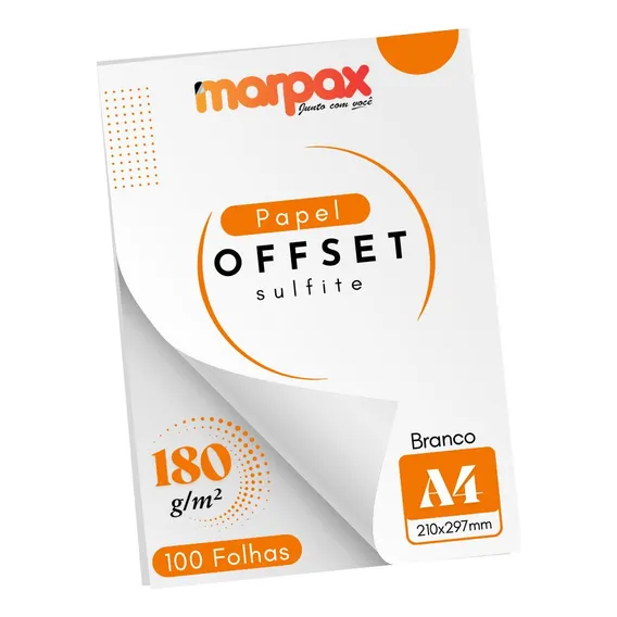 Papel Offset 180g A4 210x297mm Branco Marpax 100 Fls Foto 1