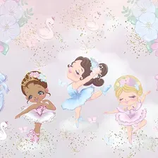 Papel Parede Adesivo Boneca Bailarinas Menina Rosa Quarto M² Cor Tons Rosa Foto mini 1