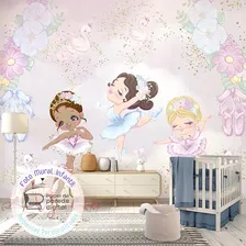 Papel Parede Adesivo Boneca Bailarinas Menina Rosa Quarto M² Cor Tons Rosa Foto mini 4