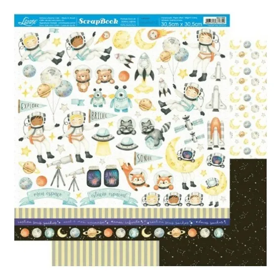 Papel Scrapbook Dupla Face Menino No Espaço Sd-1195 Cor Decorado Foto 1