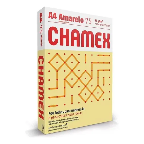 Papel Sulfite A4 Amarelo 210x297 Com 500 Fls Colors - Chamex Foto 1