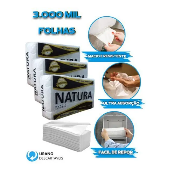 Papel Toalha Interfolha Branco 100% Celulose 3 Mil Folhas Foto 1