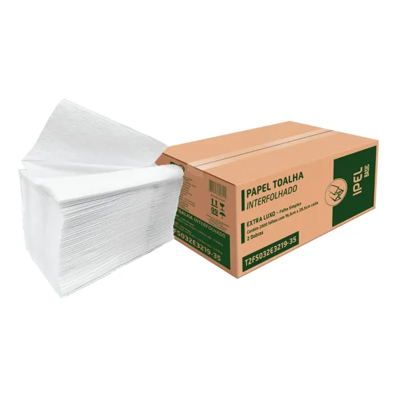 Papel Toalha Interfolhado 2 Dobras Ipel 19,3x20,5cm 2000 Fls Foto 1