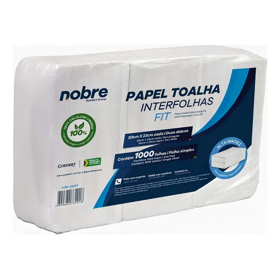 Papel Toalha Interfolhas 20x23cm - 1000fls - 100% Celulose Foto 1