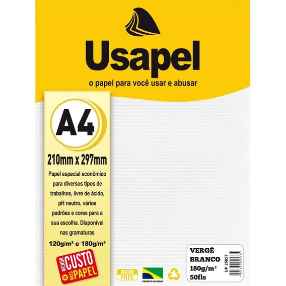 Papel VergĂȘ Branco A4 180g C/50 Fls Usapel Foto 1