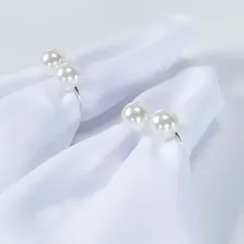 Par Anel Para Guardanapos Pérola Duplo Grande 4cmx3cm Argola Cor Prata Foto mini  2