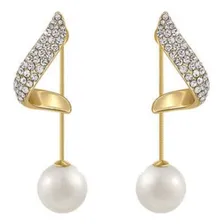Par Brinco Feminino Luxo Pérola Opala Pêndulo Ouro Semijoia Foto  mini 1