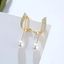 Par Brinco Feminino Luxo PĂ©rola Opala PĂȘndulo Ouro Semijoia Foto mini 4