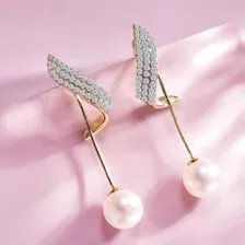 Par Brinco Feminino Luxo PĂ©rola Opala PĂȘndulo Ouro Semijoia Foto mini 3