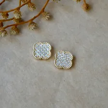Par Brinco Trevo Cravejado Zirc么nia Cristal Banhado Ouro 18k Foto mini 4