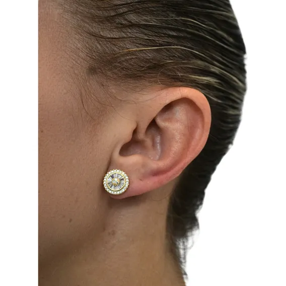 Par Brincos Modelo Pizza Ouro 18k Zirc么nias Baguetes Cristal Foto 1