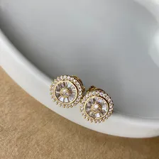 Par Brincos Modelo Pizza Ouro 18k Zirc么nias Baguetes Cristal Foto mini 2