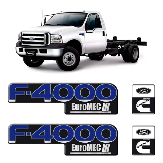 Par De Adesivos Emblemas Ford F4000 Euromec E Cummins Porta Cor Azul Foto 1