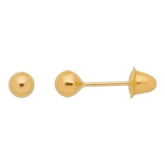 Par De Brincos Infantil De Bola 3mm Ou 2° Furo Ouro 18k 750 Foto 1