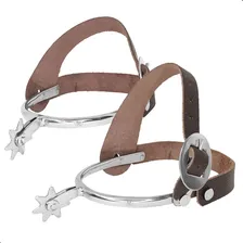 Par De Esporas Batida Inox Leve Com Correia Dupla Em Couro Foto  mini 1