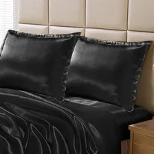 Par De Fronha De Cetim Anti Frizz Decoração Cama Alto Brilho Cor Preto Foto mini 1