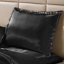 Par De Fronha De Cetim Anti Frizz Decoração Cama Alto Brilho Cor Preto Foto mini 2