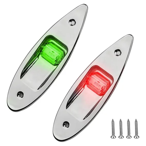 Par de Luz De Navegação Boreste Bombordo Olho Tubarão Aço Inox Led Luz Verde E Vermelha Para Barco e Lancha Foto 1