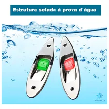 Par de Luz De Navegação Boreste Bombordo Olho Tubarão Aço Inox Led Luz Verde E Vermelha Para Barco e Lancha Foto mini 4