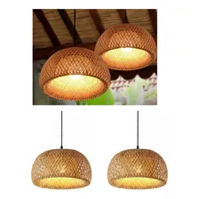 Par Lustre Pendente Lumanaria Palha Artesanal Rustico Vime Foto  mini 1