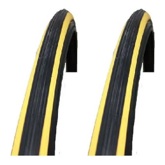 Par Pneu Bike Vee Rubber Faixa Amarela Aro 27 Caloi 10 Cor Preto Foto 1
