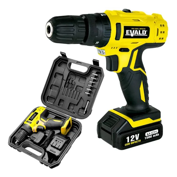 Parafusadeira Furadeira 12v Impacto Evald + Kit Ferramentas Foto 1