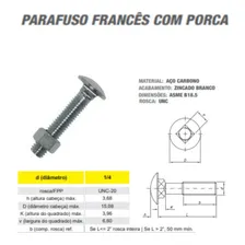 Parafuso Francês Com Porca 1/4 X 6 Zincado 100 Pçs Foto mini  2