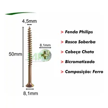 Parafuso Philips Para Madeira Chipboard Cabeça Chata 4,5 X 50 Caixa 200 Unidades Jomarca Foto mini 2