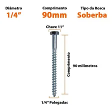 Parafuso Sextavado Rosca Soberba Jomarca 1/4 X 90mm Foto mini 2