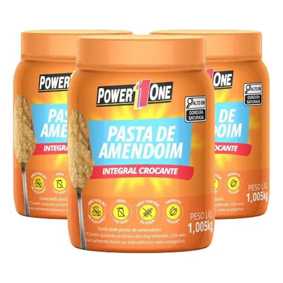 Pasta De Amendoim Power1one Crocante 1,005 Kg (3 Potes) Foto 1