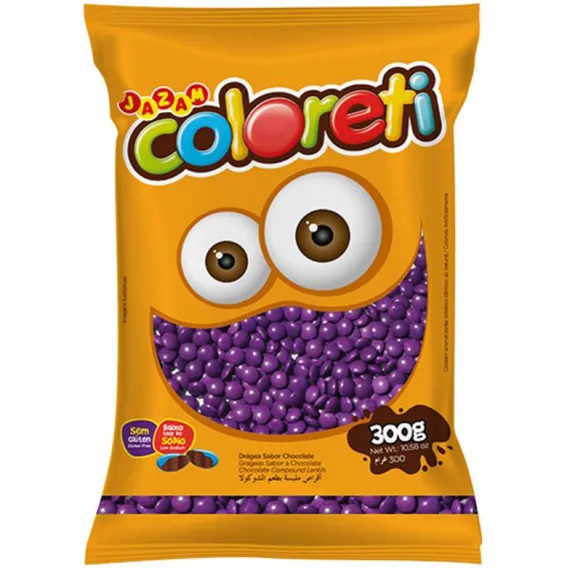Pastilhas Chocolate Coloreti Mini Lilás Pacote 300g Foto 1
