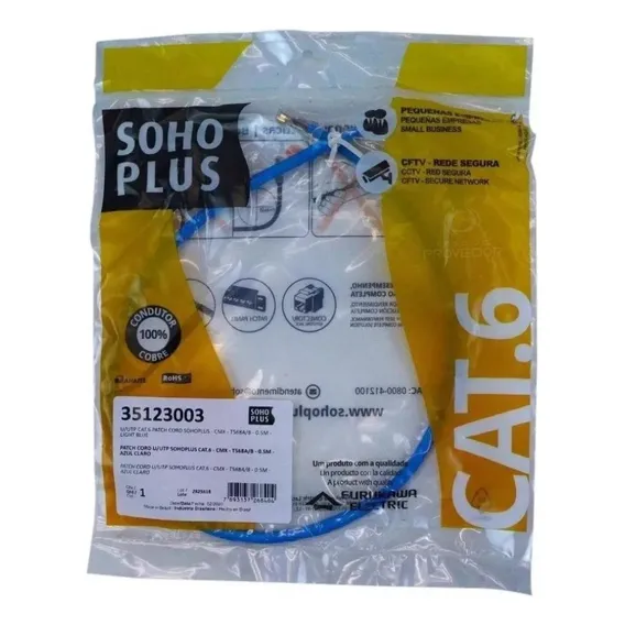 Patch Cord Cat6 Sohoplus Azul 50cm Furukawa Foto 1