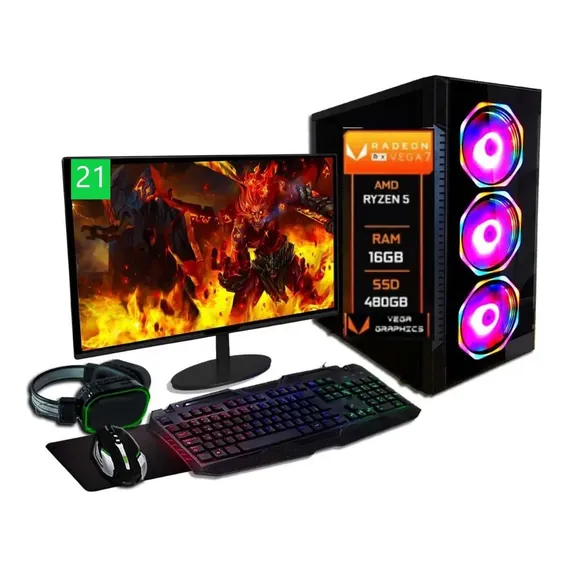 Pc Completo Amd Ryzen 5, 2x8gb Ddr4, Ssd 480gb Foto 1