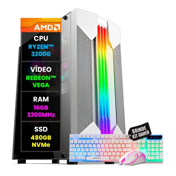 Pc Gamer Computador Completo Cpu Amd Ryzen Kit Branco Wifi Foto 1