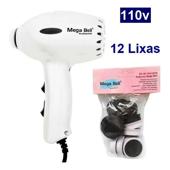 Pedicuro Compact Branco 110v Lixa Elétrica Esfoliador Pés + 12 Lixas Mega Bell Foto 1