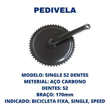 Pedivela Aço De Bike Fixa 170mm 1 Coroa 52 Dentes Preto Foto mini  3