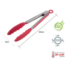 Pegador Inox C/ Ponta Em Silicone Vermelho 23cm Foto mini  2