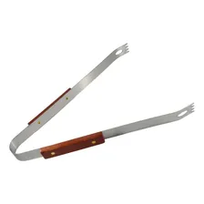 Pegador Pinça Para Churrasco Cabo Madeira - Reforçado Foto mini 4