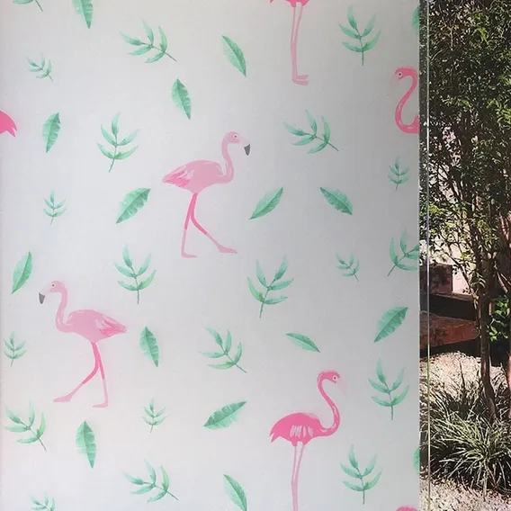 Pelicula Adesivo Eletrostatica Vidro Jateado Flamingo Folha Cor Transparente Foto 1