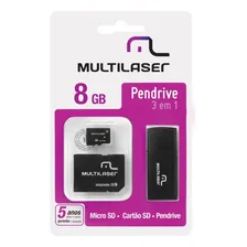 Pen Drive 3 Em 1 Usb Sd Card C/ Adap Sd 8gb Mc058 Multilaser Foto mini 1