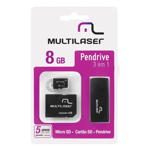 Pen Drive 3 Em 1 Usb Sd Card C/ Adap Sd 8gb Mc058 Multilaser Foto 1