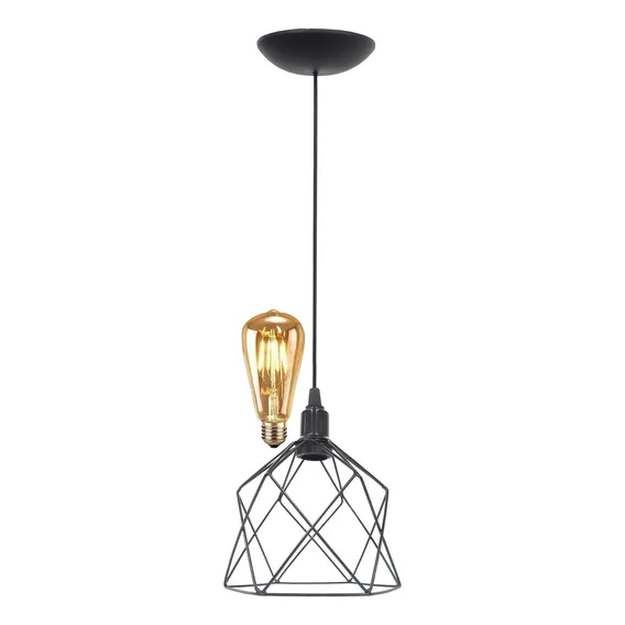 Pendente Aramado Cálice Lustre + Lâmpada Retrô Preto Foto 1