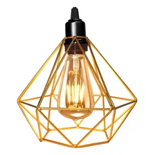 Pendente Aramado Diamante + Lâmpada Retrô Lustre Dourado Foto mini 3