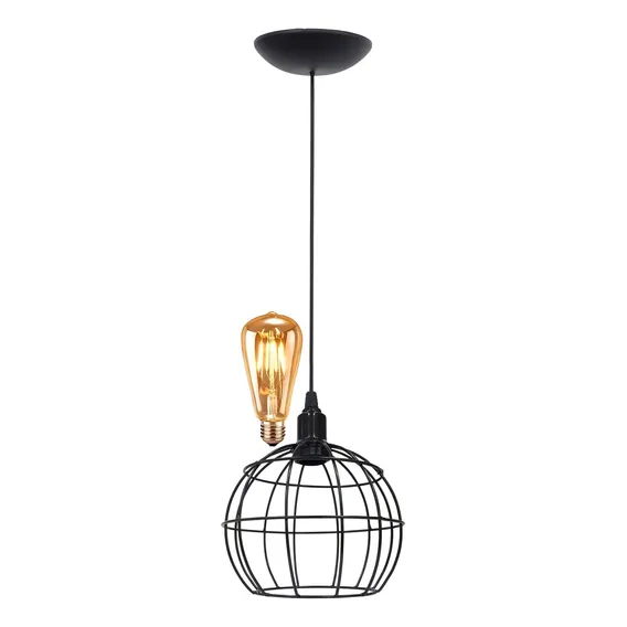Pendente Aramado Globo + Lâmpada Lustre Retrô Preto Foto 1