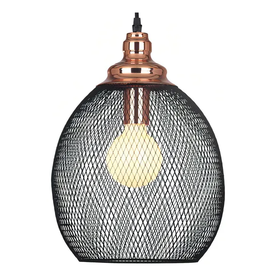 Pendente Copper Metal Cobre E Preto 1e27 41cm Xn003 Bella Foto 1