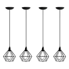 Pendente Diamante Aramado 2m Kit C/4 + 4 Lâmpadas St64 Cor Preto 110v/220v Foto mini 1